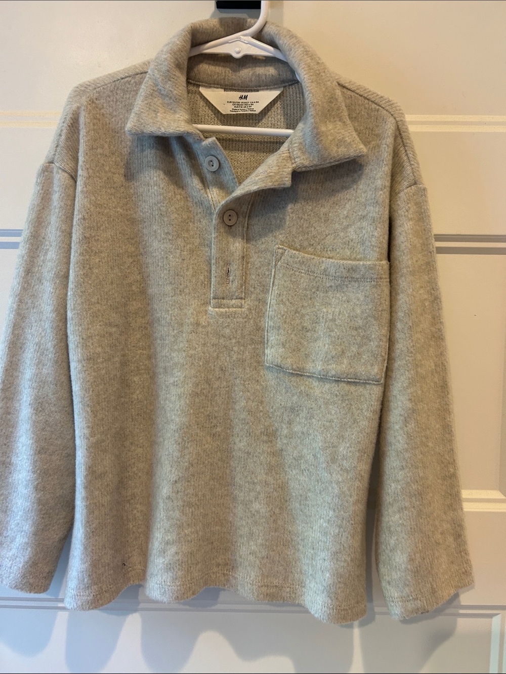 H&M Men's Light Cream Zip-Neck Sweater with Chest Pocket